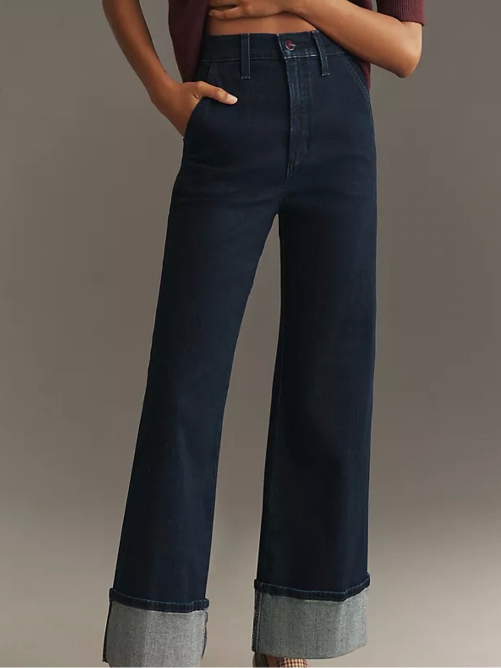 Joe's Jeans Dark Indigo Wide Leg Cuffed Jeans